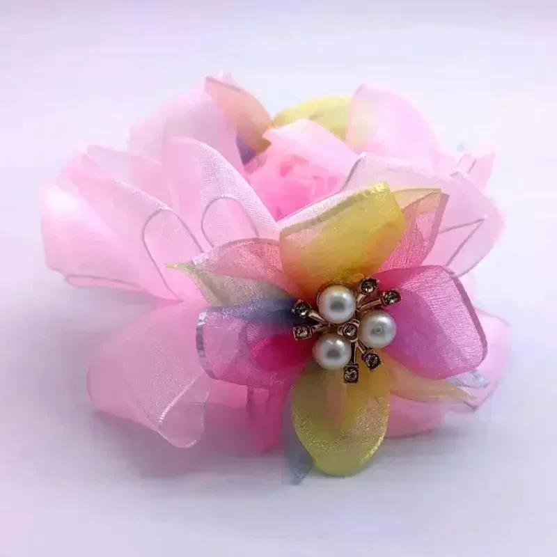 

Кольцо для волос для маленькой девочки, цветной цветок, новое, детская гулька, милый головной убор, стиль супер фея, эластичные резинки для детей, девочек