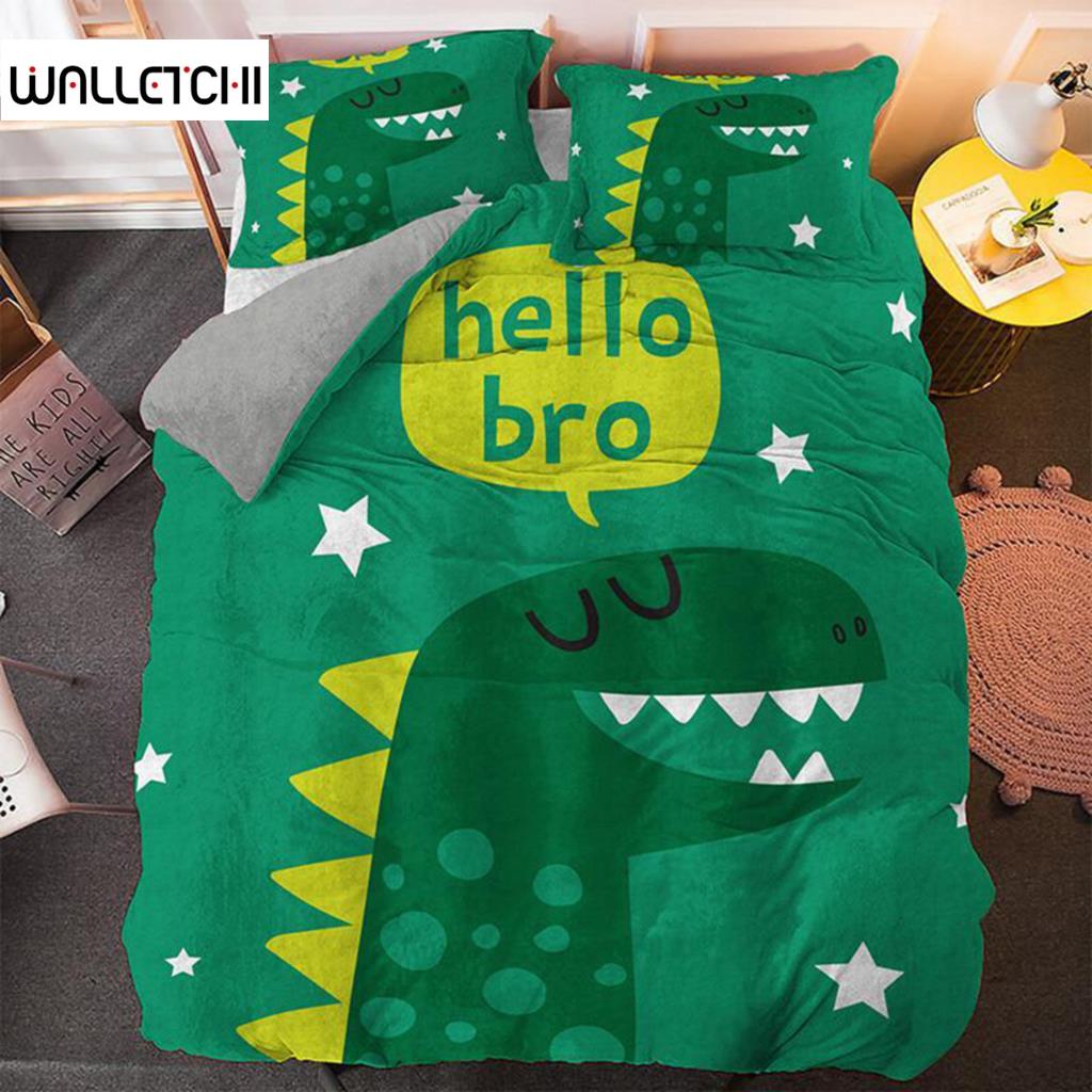 

Комплект постельного белья с изображением динозавра из мультфильма «Динозавр» для малышей и близнецов, комплект постельного белья из микрофибры с изображением зеленого динозавра Hello Bro King, пододеяльник EU single(135x200cm)