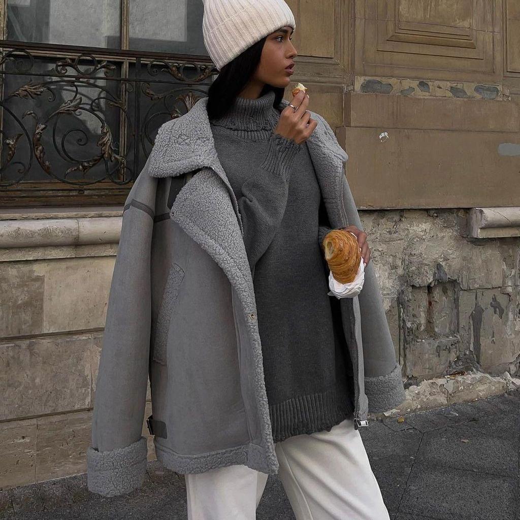 2025 Spliced Lambswool Motorcycle-Style Coat: European-American Street Design