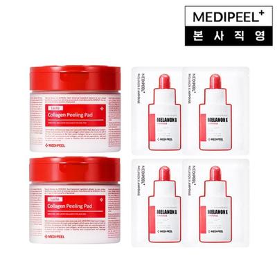 Red Lacto Collagen Double Tight Pads 270ml (70 Sheets) X 2 + Melanon Extract Ampoule 1.5ml X 4
