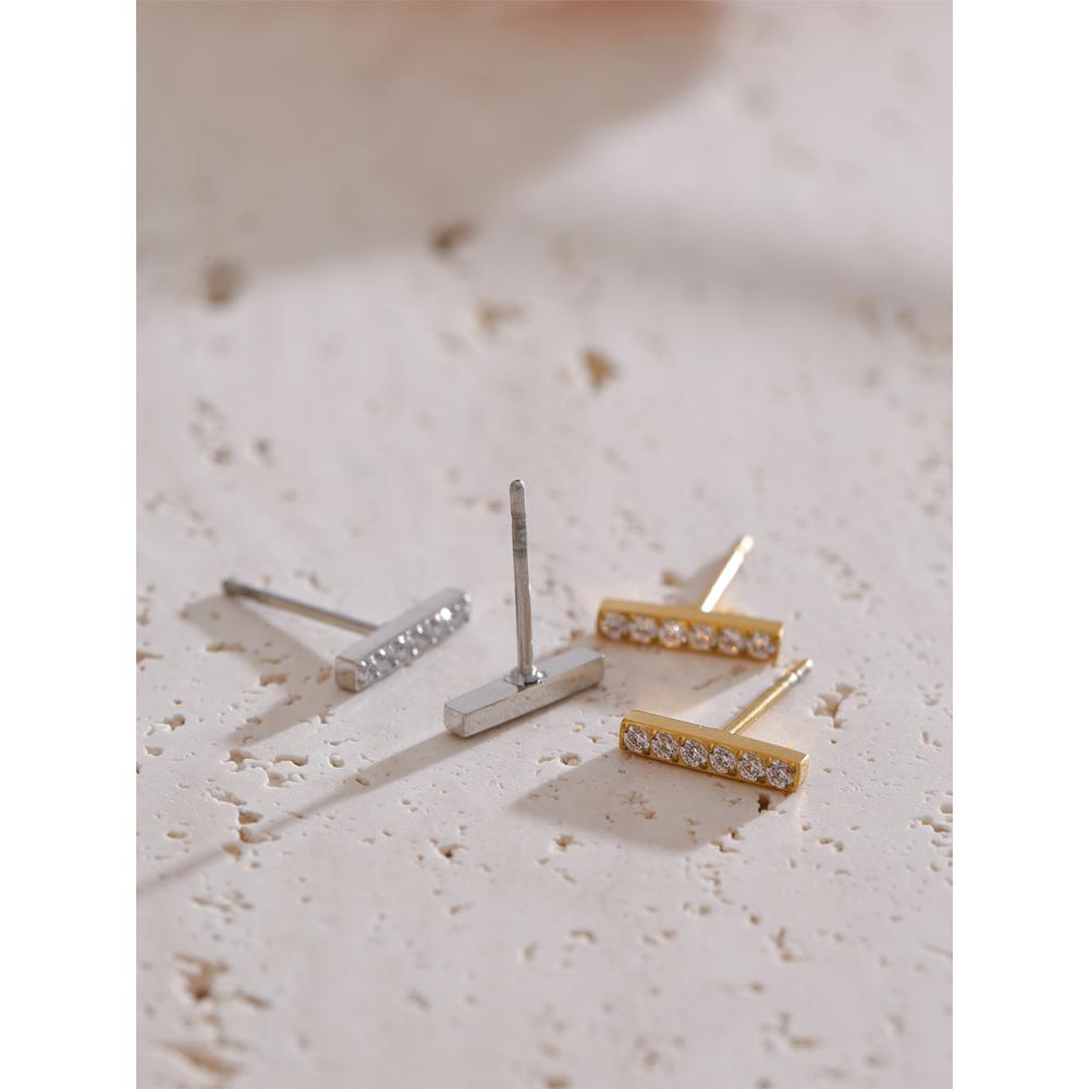 Yhpup Small Cubic Zirconia Rectangle Stud Earrings Daily Stainless Steel Delicate Jewelry Recommend Waterproof Accessories Gift