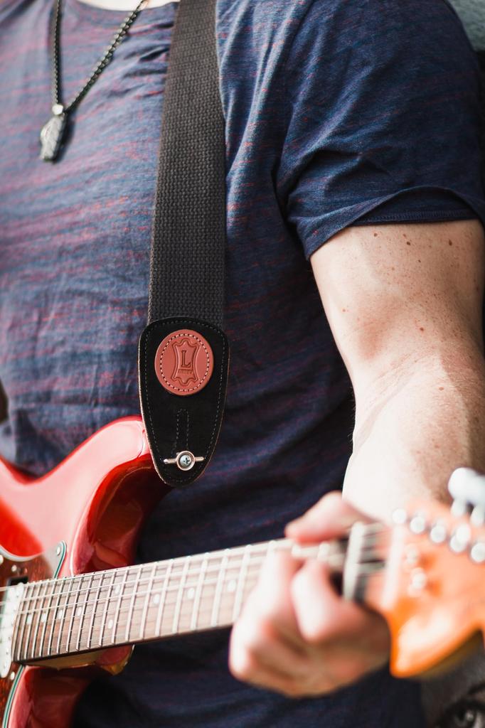 Leathers Signature Series Cotton Guitar and Adjustable Black Levy's Strap, Durable, Comfortable, - (MSSC8-BLK)