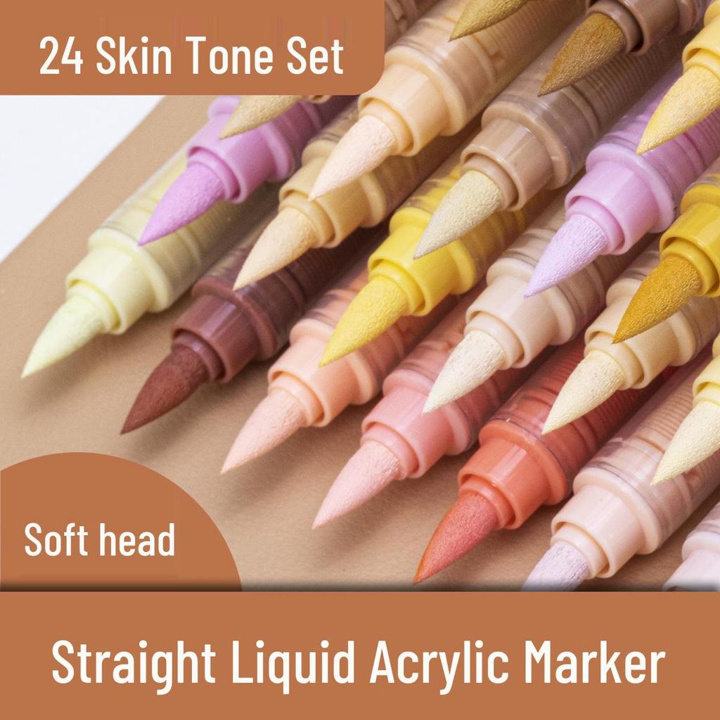 Guangna 8201 Liquid Acrylic Marker Set - 24 Skin Tone & Macaron Colors for Art Painting