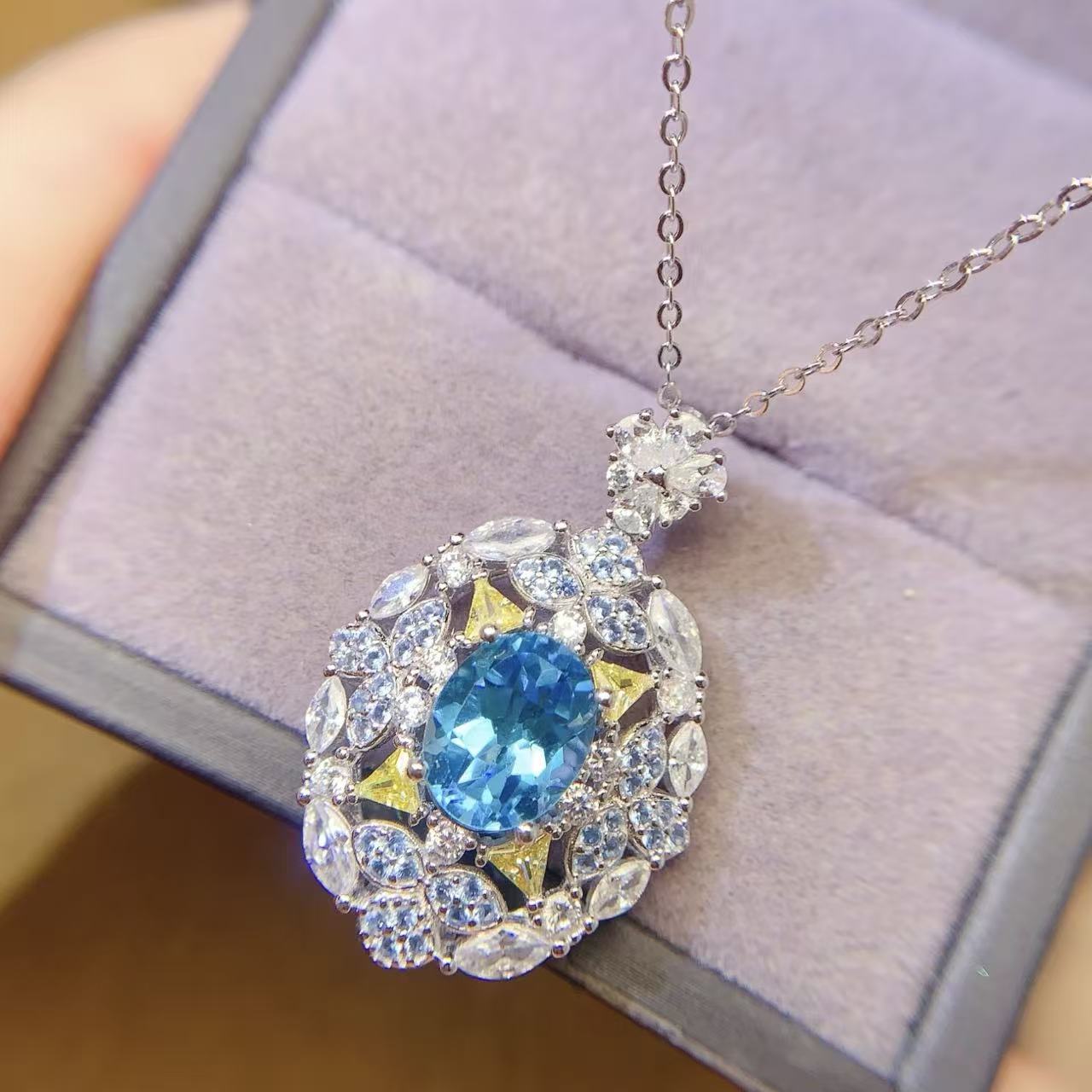 Good Price 925 Sterling Silver Natural Swiss Blue Topaz Vintage Pendant Necklaces Silver Charms for Jewelry Making серебряный