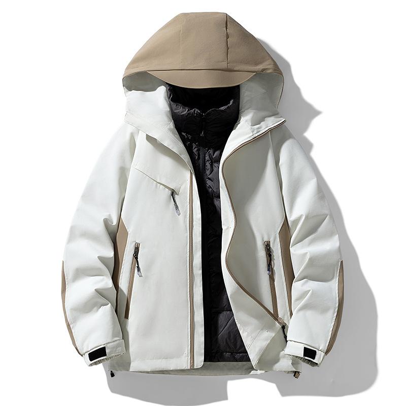 Men's White Duck Down Jacket Men's Winter New Outdoor Windproof Jacket 3-in-1 Cargo Jacket Jacket