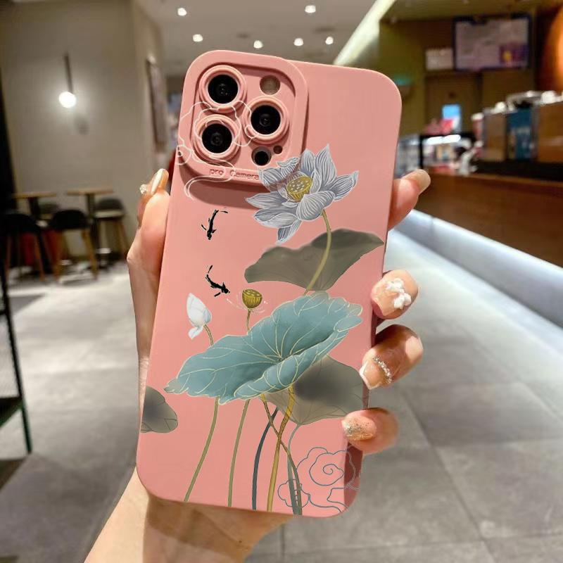 For iPhone 16 15 14 13 12 11 Pro Max Shockproof Blue Floral Pattern Phone Cover For iPhone XS XR 7 8 Plus 16 Soft Silicone Case