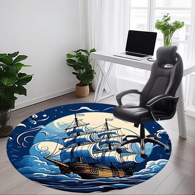1 Stück Segelboot Ozean Büro Runder Teppich, Unter Bürostühlen Schlafzimmer Wohnzimmer Heimdekoration, Raumdeko, In Verschiedenen Größen Erhältlich
