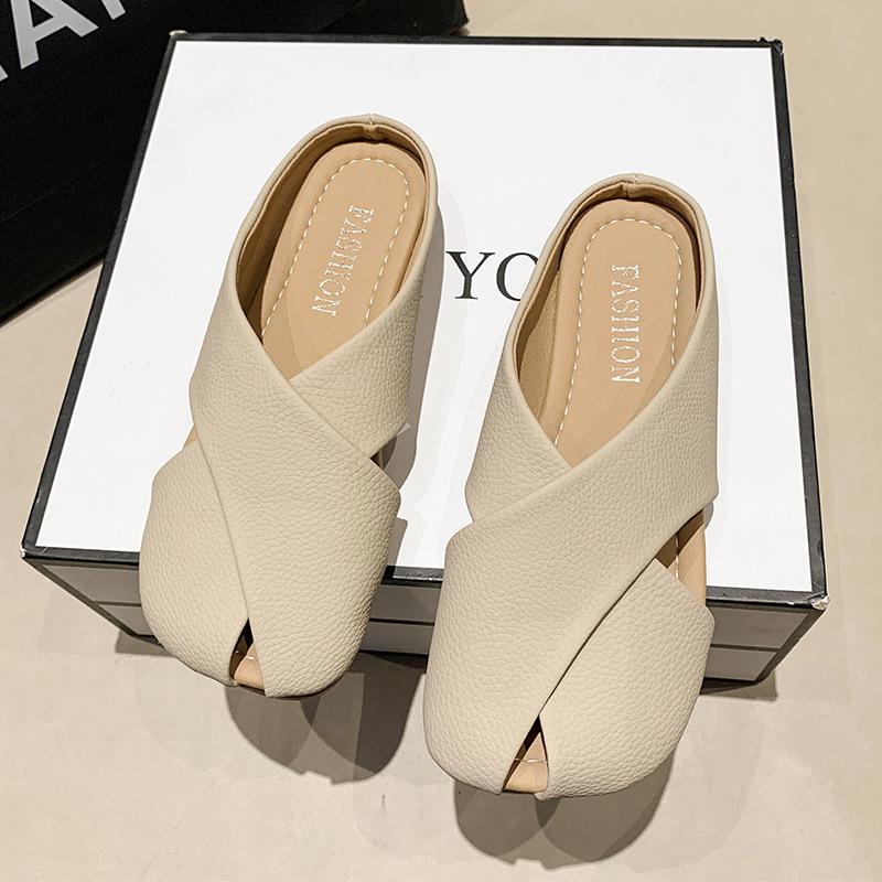 

Баотоу полутапочки женские уличные 2025 лето новые корейская версия плоские крутые тапочки ленивая мода мюли женские 40 абрикосовый