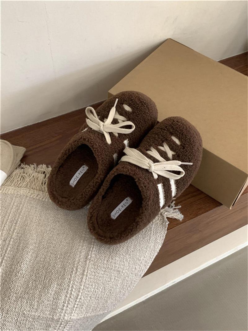 

Тапочки Mao Mao женские 2025 осень и зима интернет-знаменитость овечья шерсть на шнуровке сумка голова хлопковые мопы верхняя одежда плюшевые ленивые туфли Mao Mao 39 коричневый