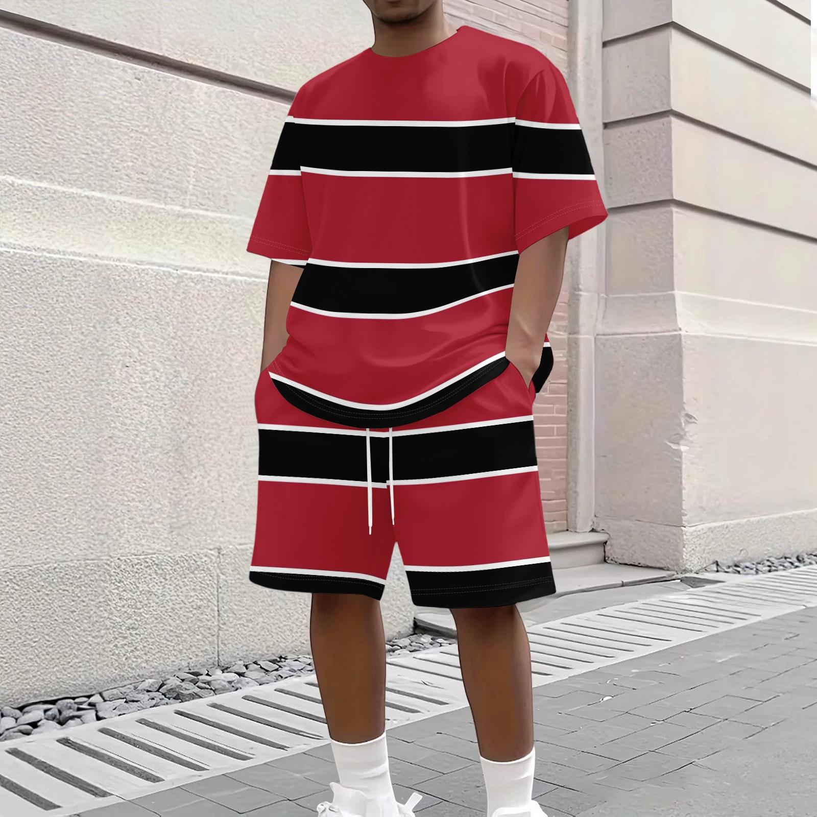 

Men s Casual Short Sleeve Crew Neck T-Shirt and Shorts Set Lightweight Breathable Fabric Relaxed Fit Summer Outfit S червоний