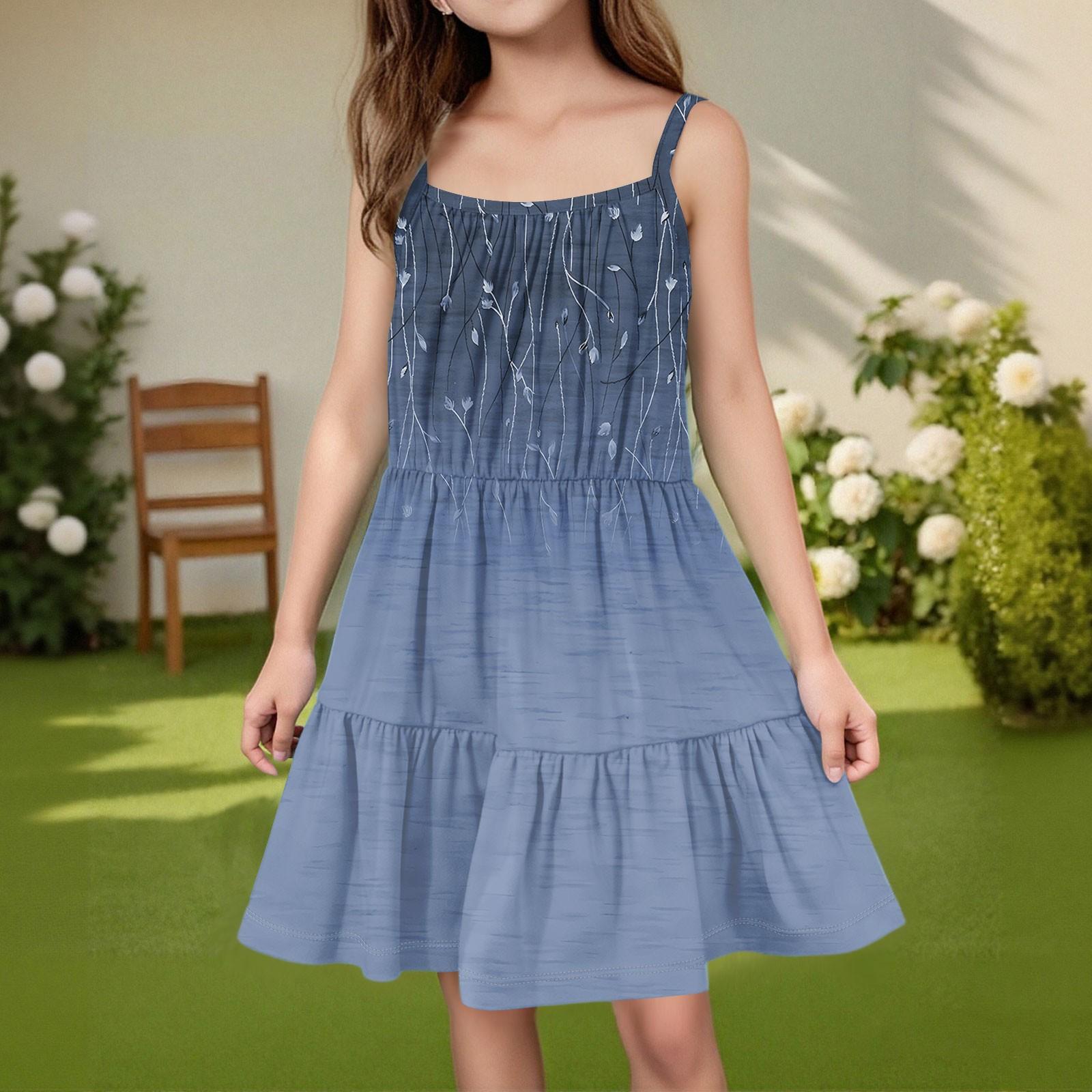 

Дитяча літня повсякденна модна сукня без рукавів з круглим вирізом 140 синій