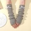 Fine Lined Bow Knot Fingerless Pile Gloves for Women In Autumn and Winter College Style Sleeves Knitted Warm Fake Sleeves