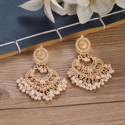 Boho Vintage Heart Shape Dangle Earrings for Women Ethnic Indian Flower Tassel Wedding Jewelry Accessories