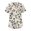 Women's Fashionable V,neck Short,Sleeved Work Top With Double Side Slits And Pockets, Featuring A Retro Floral Print.