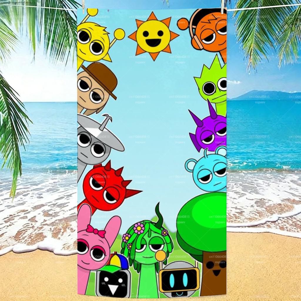 Ka Chen Muda White 1Pc Ss-Sprunki Incredibox Beach Towel, Colorful Cartoon Character Bath Towel, Soft Microfiber Pool Towel For Kids & Fans, Summer