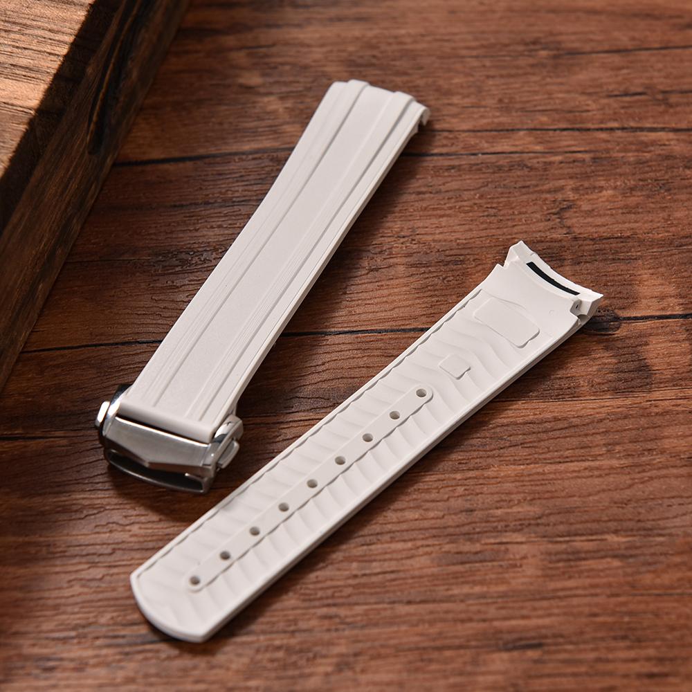 20mm New Soft FKM Fluorous Rubber Curved End For Omega Strap For Seamaster 300 Diving Belt Fold Buckle Replacement Watch Band