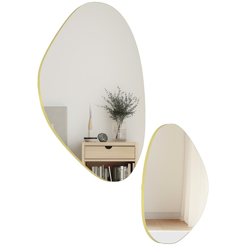 Set of 2 Pebble-Shaped Wall Mirror - Gold Tone