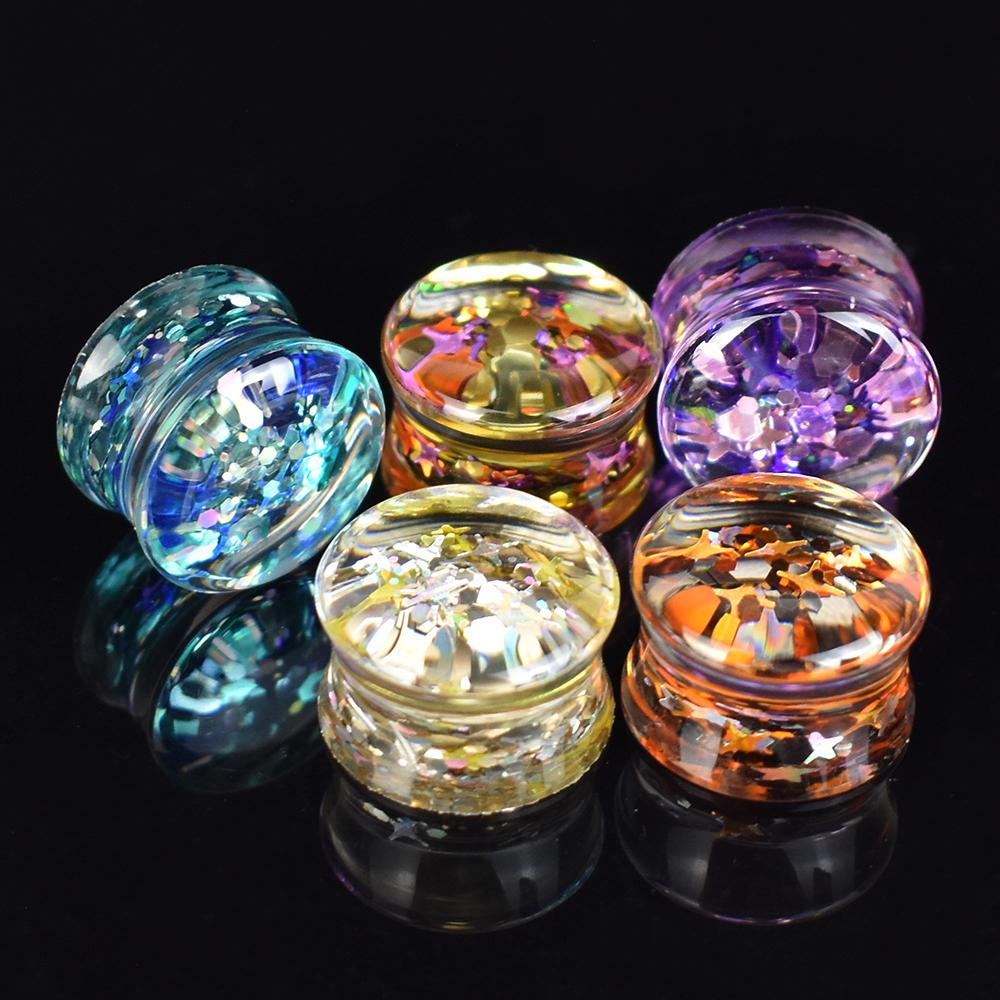 6–50 mm glitzernde Pailletten-Ohrstöpsel, Messgeräte und Tunnel, doppelt ausgestellter Stecker, Ohrdehner, Expander, Ohrpiercing-Schmuck
