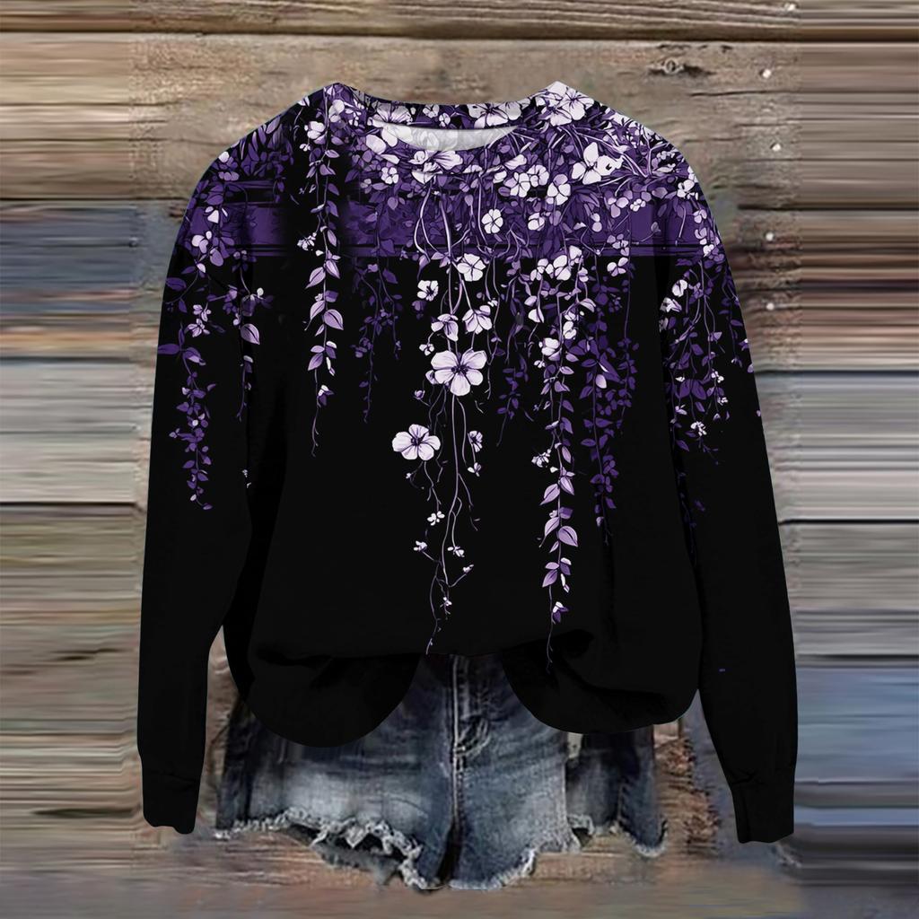 Women's Fashion Printed Long Sleeve Loose Round Neck Sweatshirt Top Fall