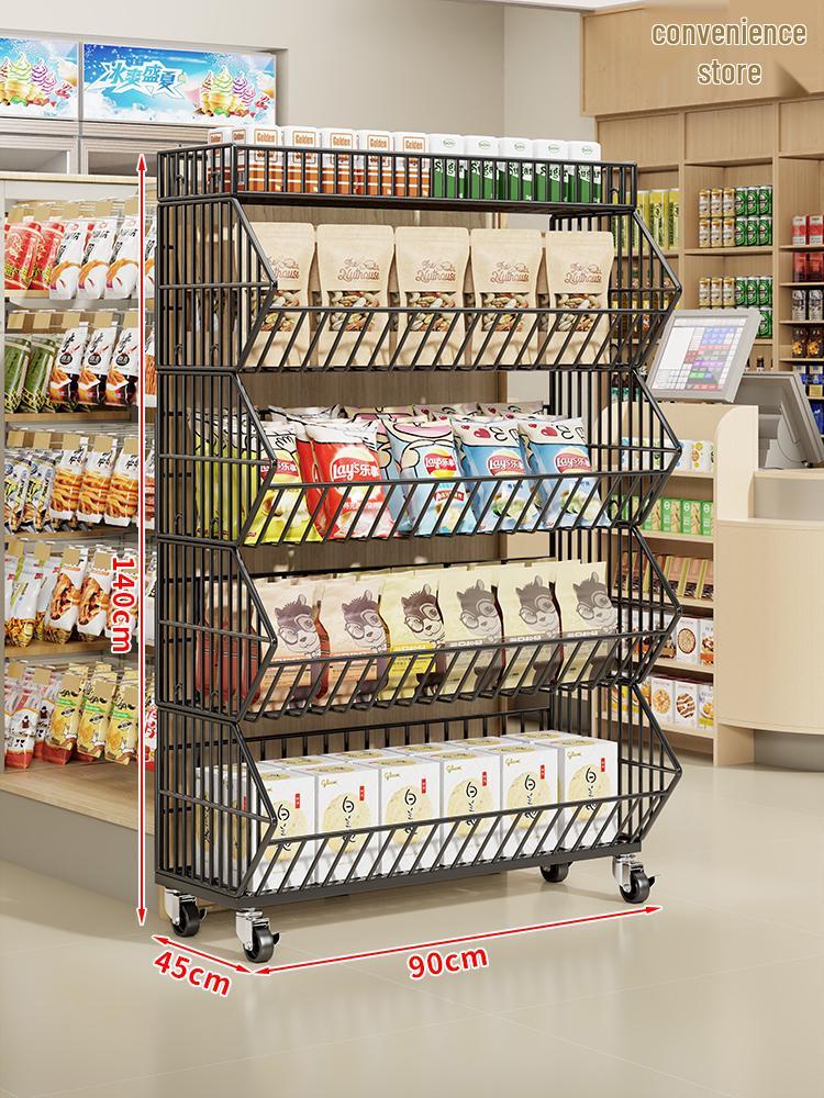 Multi-Layer Snack Display Rack with Wheels for Supermarket or Convenience Store