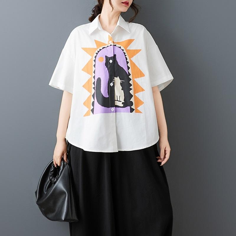 Short Sleeve Oversized Cotton Vintage Shirts & Blouses for Blouse Casual Loose Summer Tops Women Button Up Shirt