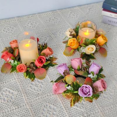 Yousheng Artificial Rose Candle Ring Fake Rose Wreath with Maple Leaves Pillar Candle Wreath Table Centerpieces for Home Candlelight Dinner Wedding
