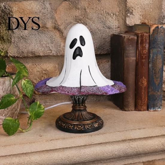 Resin Lamp for Bedroom Stained Glass Halloween Pumpkin Table Lamp, USB Powered Night Light with Dark Academia Desk Decor Warm Glow, Gothic Desktop
