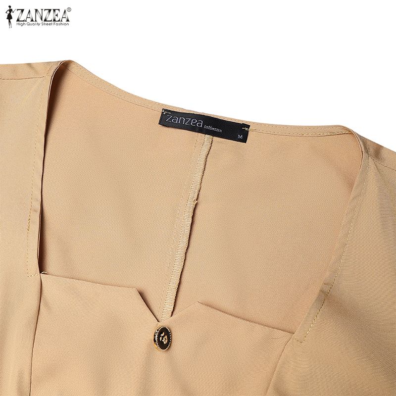 ZANZEA Women Casual Square Collar Long Sleeve Elegant Long Dress