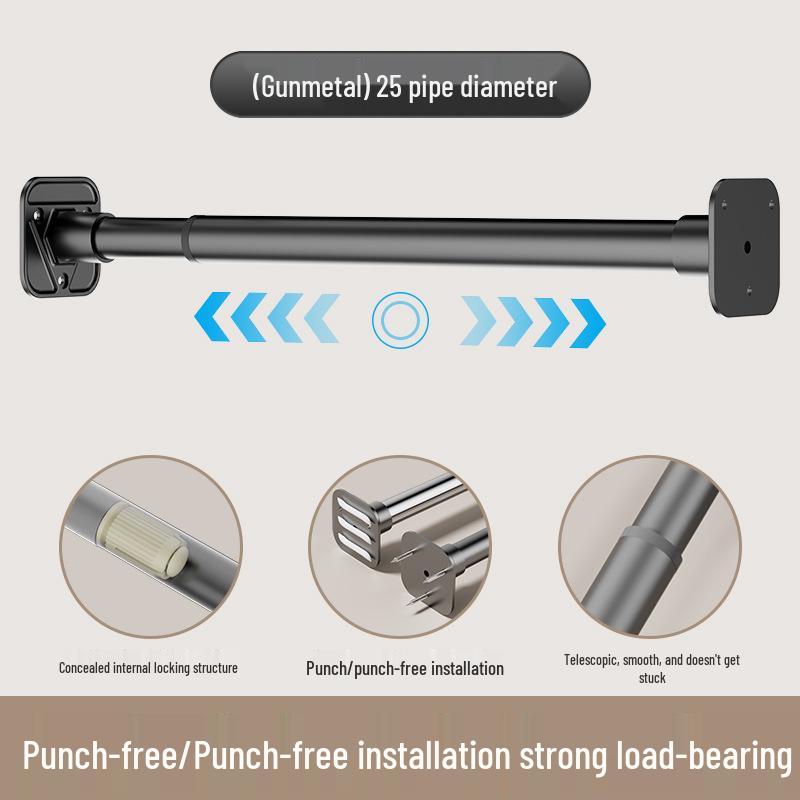 Regulowany, beznarzędziowy, wysuwany drążek ze stali nierdzewnej na ubrania i zasłonę prysznicową