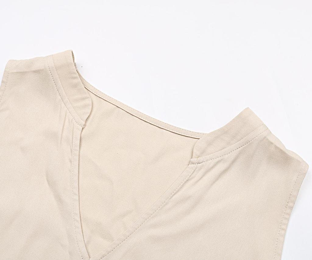Solid Color A-Line Knee-Length Dress Women Sleeveless V Neck Summer