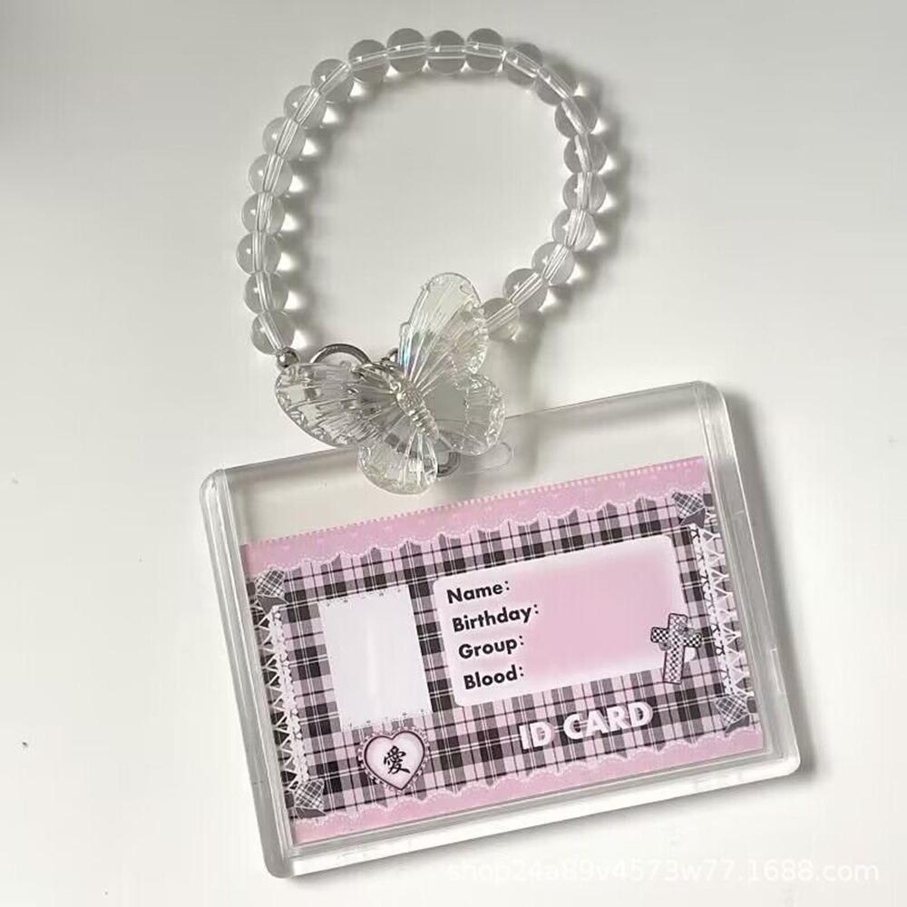 

Crystal Butterfly Card Holder Acrylic Clear Id Badge Holder Photocard Keychain For Student Credit Card Office School