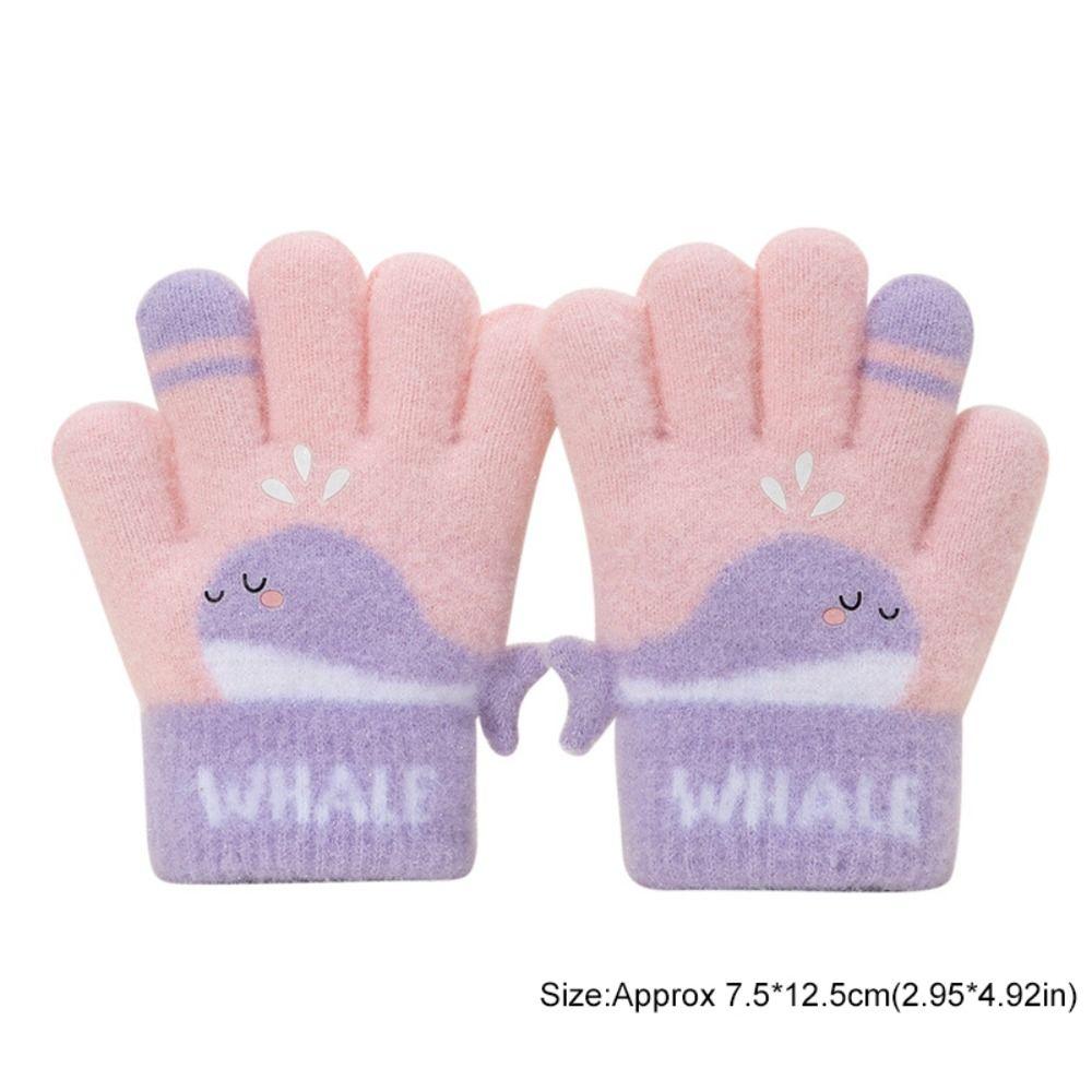 Warm Plush Winter Knitted Gloves Cute Whale Kids Gloves Cartoon Five-finger Gloves  Boys Girls