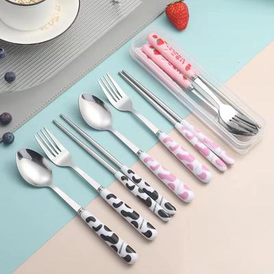 3-teiliges tragbares Besteckset mit Aufbewahrungsetui, Löffel, Gabeln, Essstäbchen für Arbeitsplatz, Zuhause, Restaurant, Küchenutensilien