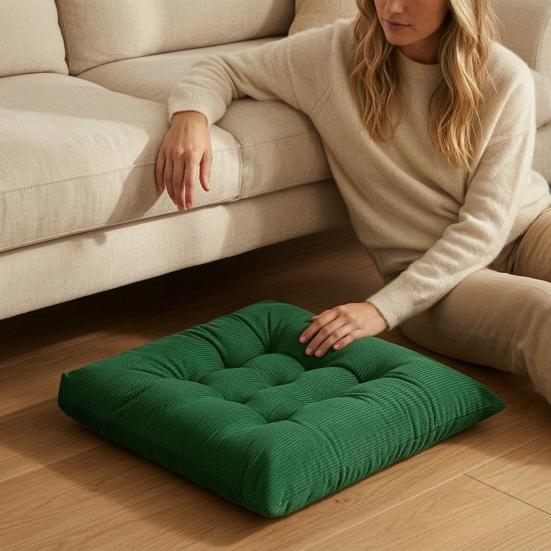 Thickened Floor Cushion Corduroy Chair with Ties, Soft Square Seat Pad, Non-Slip Comfortable Office Pad Warm for Reading Nook Floor, Winter