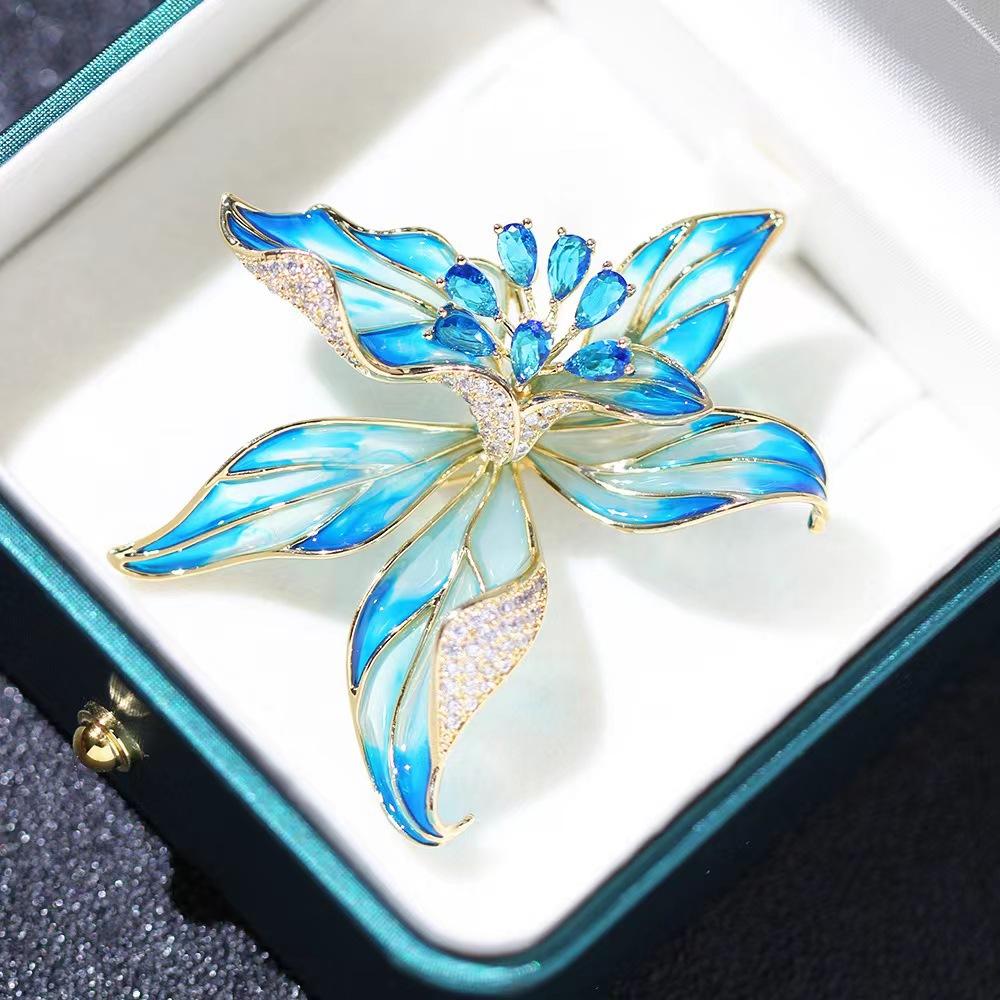 New exquisite enamel orchid brooch inlaid with zircon elegant temperament suit accessories flower women's brooch pin