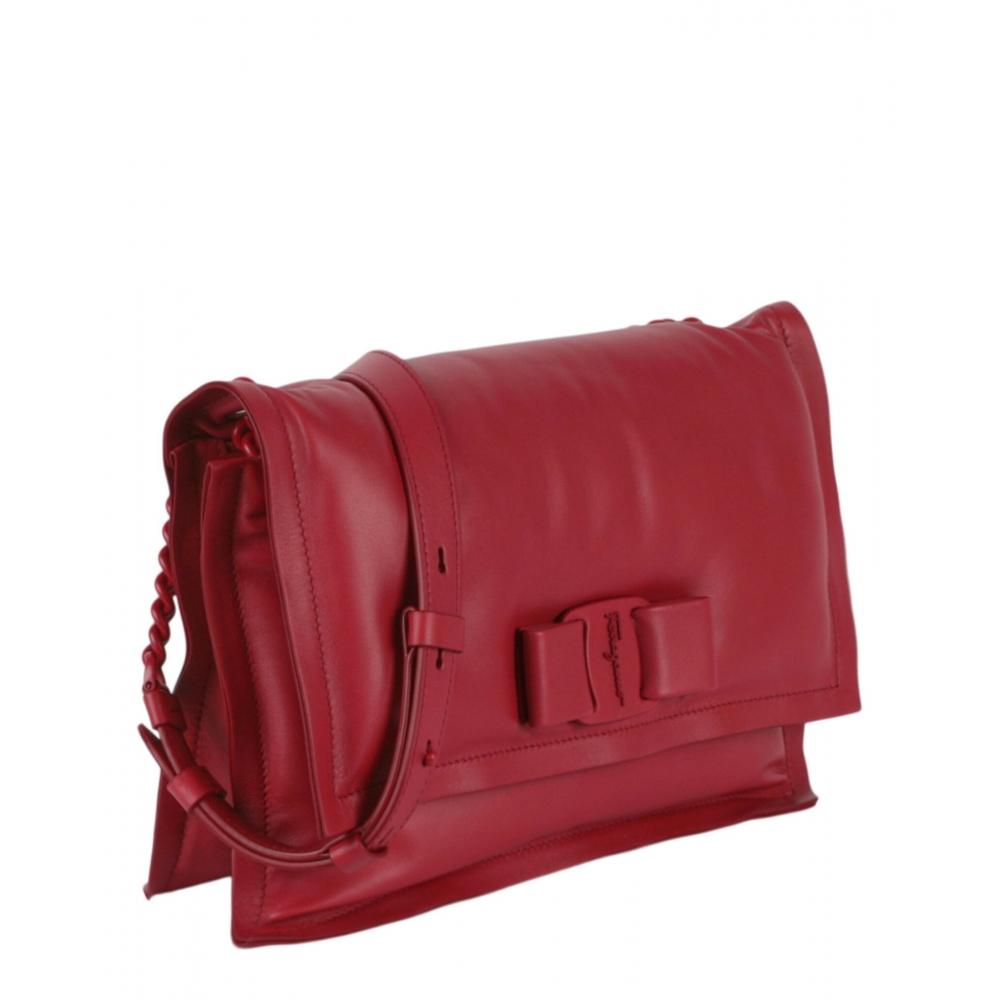 Salvatore Ferragamo Vara Bow Leather Shoulder Bag Red