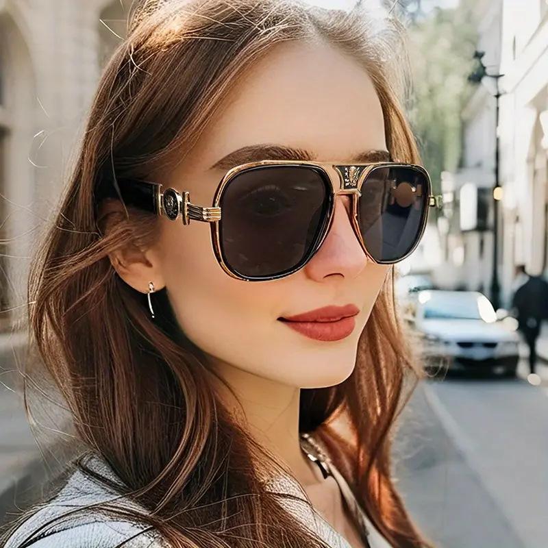 Medusa Sunglasses With Head Decoration For Men And Women, Classic Metal Sunglasses With Middle Beam, Uv Protection