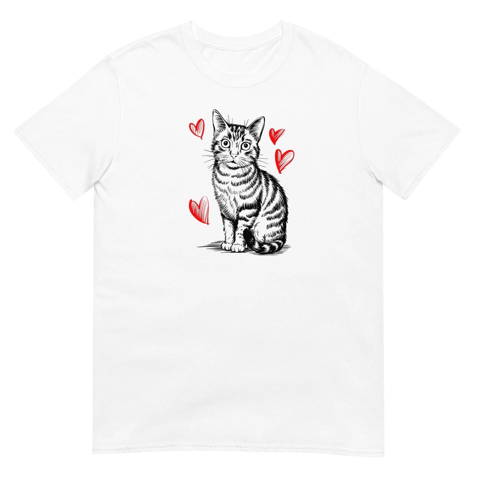 Cat Tshirt Funny Tee Red Heart Lover Pet T-Shirt Unisex Design XL
