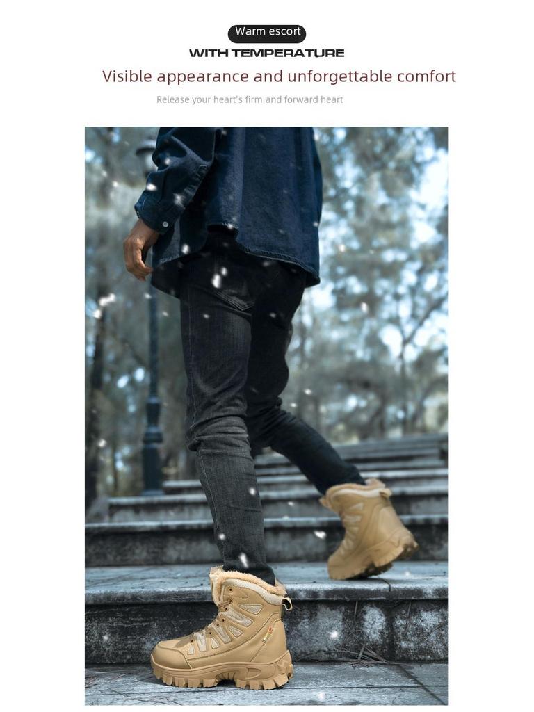 Herren Plus Samt Wasserdichte High-Top Schneestiefel - Groß, Warm, Rutschfest Winter Baumwollschuhe