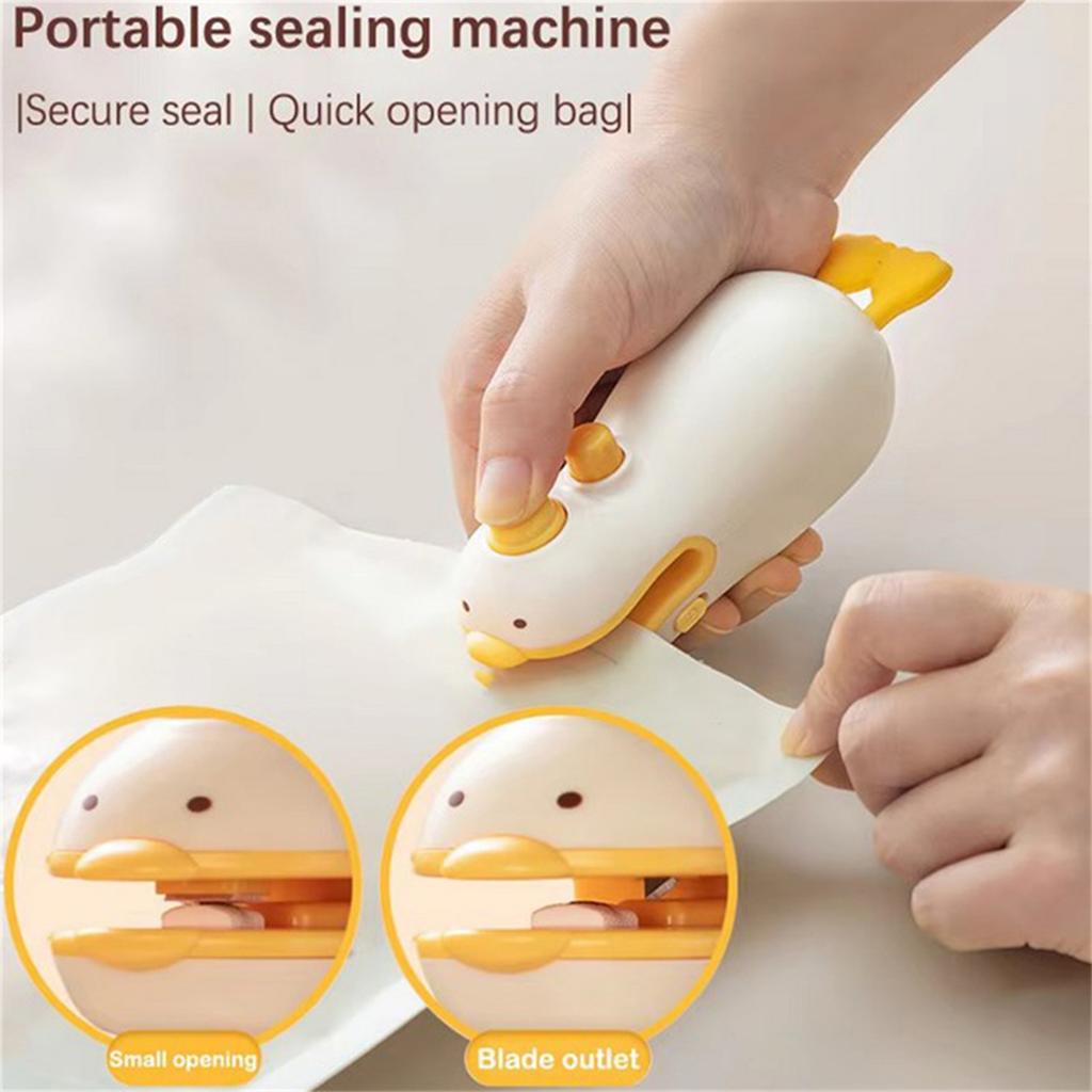 Cute Duck Vacuum Rechargeable Bag Sealer for Freshness Portable Easy Use Kitchen Gadget 2 In 1 Mini
