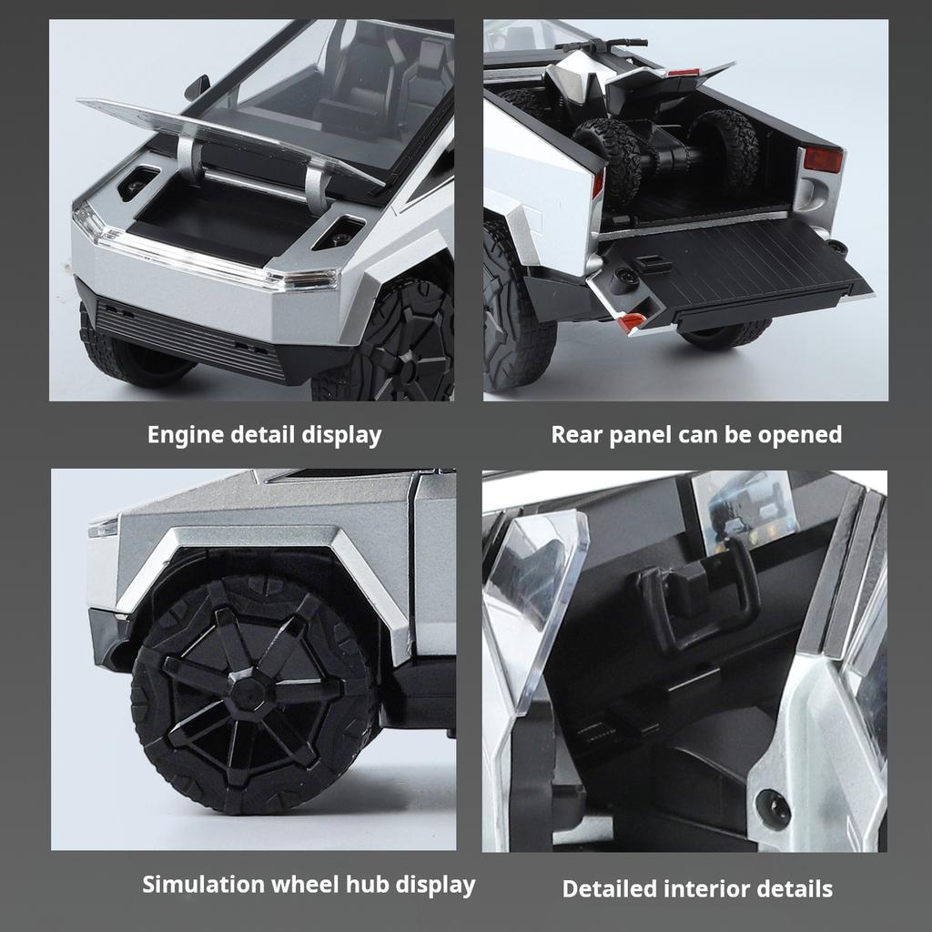 1:24 Remote Control Electric Door Cyber Pickup Exquisite Alloy Car Model Mecha-Style Light & Sound Metal Toy Ornament