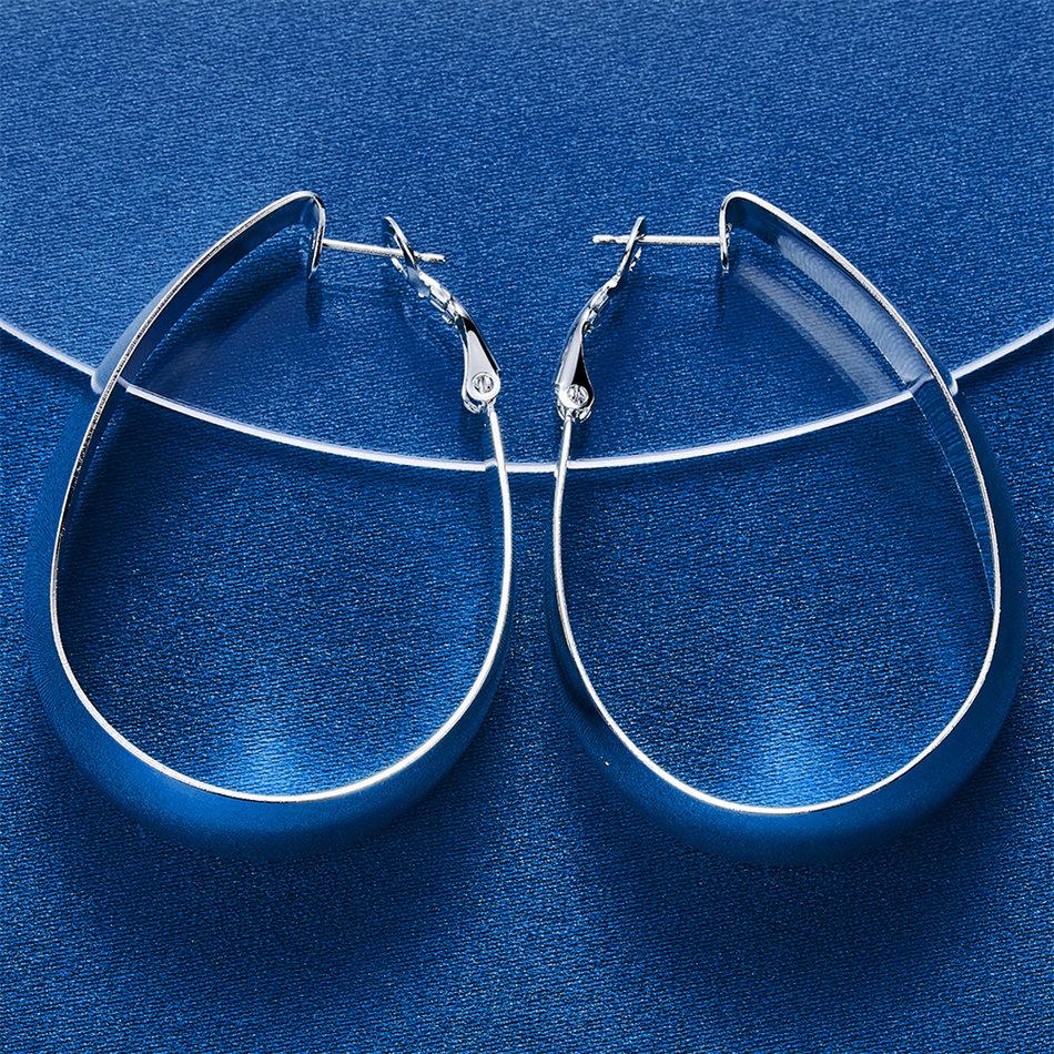 1 Pair 925 Sterling Silver 35mm Luxury Smooth U-Shaped Hoop Earrings Fashion Women Gift Ornaments Party Jewelry