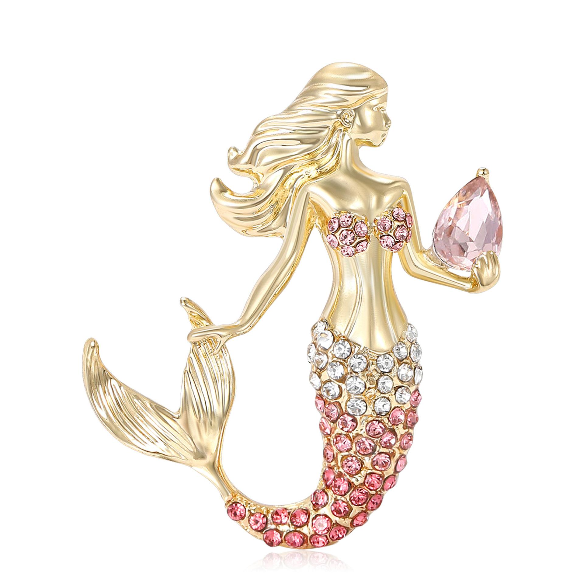 

Luxury Mermaid Brooch with Crystals, Elegant Vintage Lapel Pin for Women, Blazer Jacket Dress Bridal Gift, Sea Themed Jewelry
