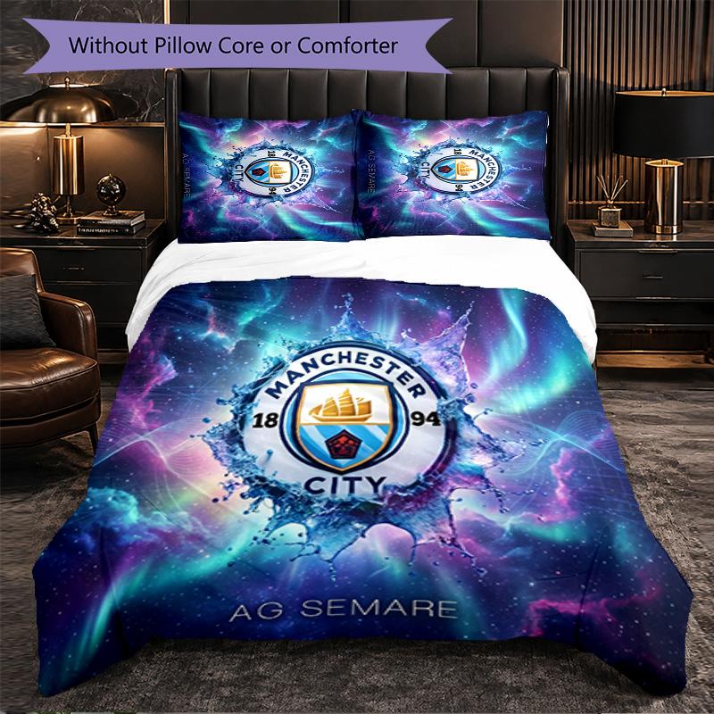 Set Lenzuola Manchester City Modello 3 Pezzi Morbida Copripiumino in Microfibra con Federe per Camera da Letto
