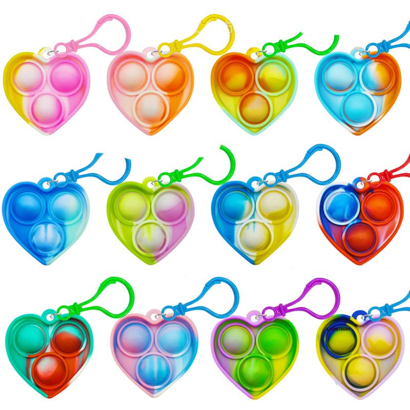 10/50Pcs Heart Square Mini Keychain Fidget Toys Push Bubble Stress Relief Special Needs Squeeze Toys Buckle Keyring Kids Adult