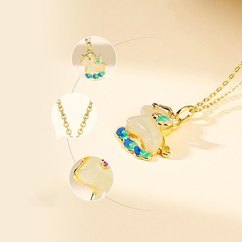 18k Real Gold Electroplated One-horned Pegasus Necklace Cartoon Cute Personalized Sweater Chain Necklace