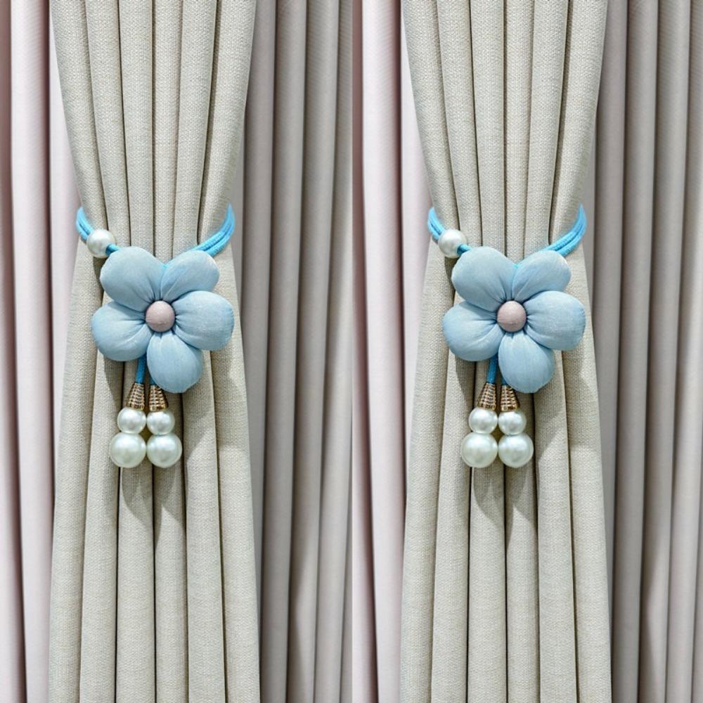 

Fabric Flowers Pearl Curtain Holdbacks Adjustable Curtain Buckle Curtain Rope Bundle Living Room синий