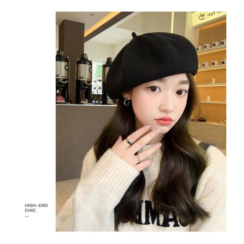 Black Beret Female Spring Autumn Painter Hat Female Small Octagonal Hat Big Headcircumference