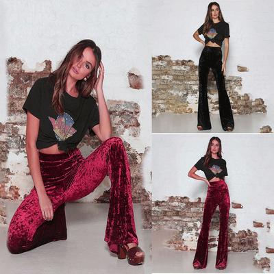 Spring/Autumn Women's Pants Women's New Micro-Leather Pants High Waist Golden Velvet Casual Wide Leg Pants