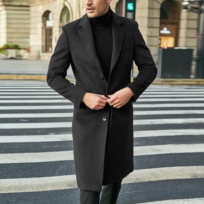 (brisand) Men's British Style Solid Color Long Coat Fashionable Warm Woolen Overcoat